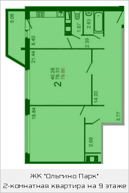 Двухкомнатная квартира 78.9 м²