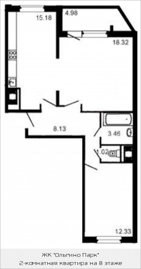 Двухкомнатная квартира 60.5 м²