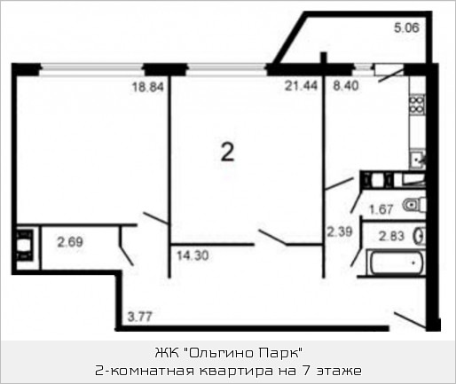 Двухкомнатная квартира 79.2 м²